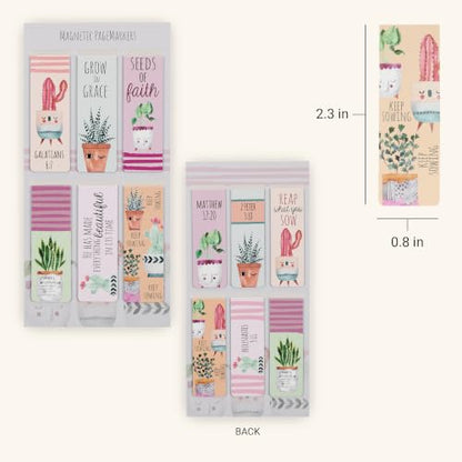 Christian Art Gifts Magnetic Scripture Bookmark Set for Women: - color: Cheerful Cactus Plants