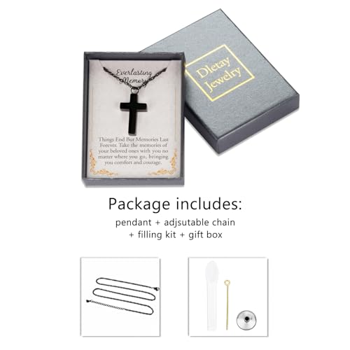 Cremation Cross Necklace for Ashes Stainless Steel Cross Urn Pendant Ashes Holder Memorial Jewelry-With Me Always - style: With Me Always-Black-Gift Box