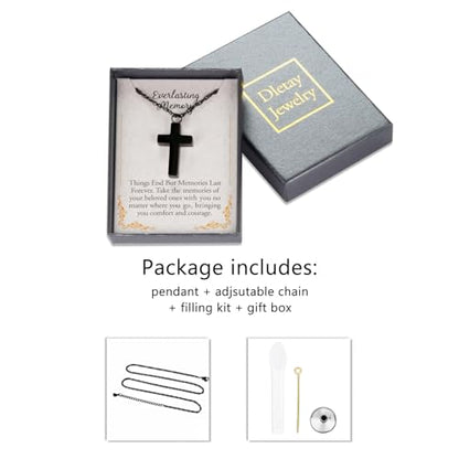 Cremation Cross Necklace for Ashes Stainless Steel Cross Urn Pendant Ashes Holder Memorial Jewelry-With Me Always - style: With Me Always-Black-Gift Box