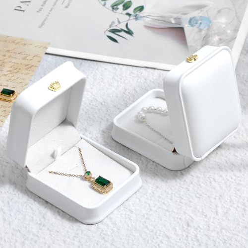 Set of 12 White Necklace Boxes for Jewelry Gift, Premium PU Leather Necklace Jewelry Gift Box with Velvet Interior for Pendant, Engagement, Wedding, Valentine's Day