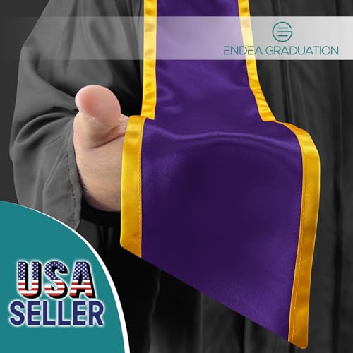Endea Graduation Plain Honor Stole With Trim Color & Angled End Adult Unisex 72" - color: Purple/Gold
