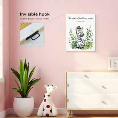SZERE Woodland Nursery Animals Bible Verse Canvas Wall Art Decor Prints Posters, Cute Baby Zebra Forest Nursery Room Bedroom Bathroom Playroom Wall Art Decor for Nursery Kids Teen Girls Gifts, Christian Psalm 91 Wall Art Classroom Wall Decor, Canvas Frame
