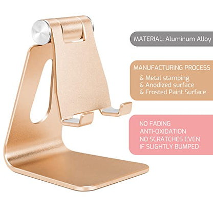 Gold Foldable Aluminum Alloy Cell Phone Holder,Tabletop Metal Phone Stand with Adjustable Angle by Swivel Axis,Smartphone Cradle - color: Gold