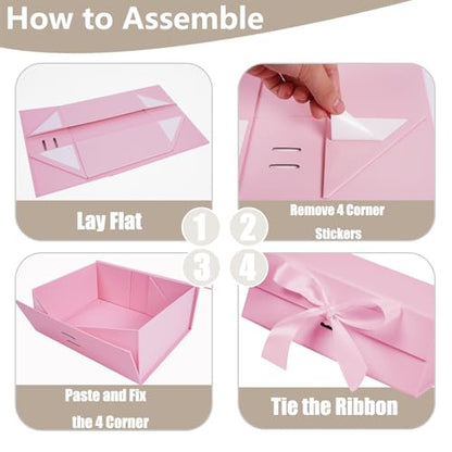Aimyoo Large Pink Gift Box with Ribbon, 11.5x8.6x4.1 inch Groomsman Proposal Box for Presents with Magnetic Closure Lids, Rectangle Collapsible Luxury Box for Wedding, Christmas, Halloween, Birthday - color: Pink 11.5x8.6x4.1 inch-1Pack