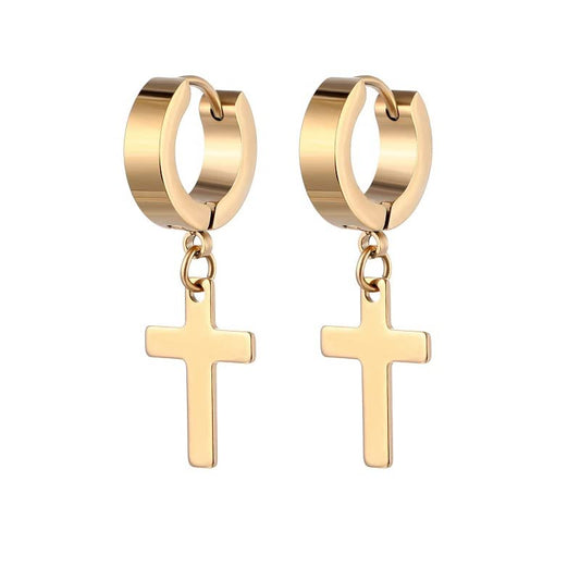 Stainless Steel Cross Earrings Set for Men Women Dangle Hinged Men Women Earrings Silver Gold Black - color: 1 pair - Gold
