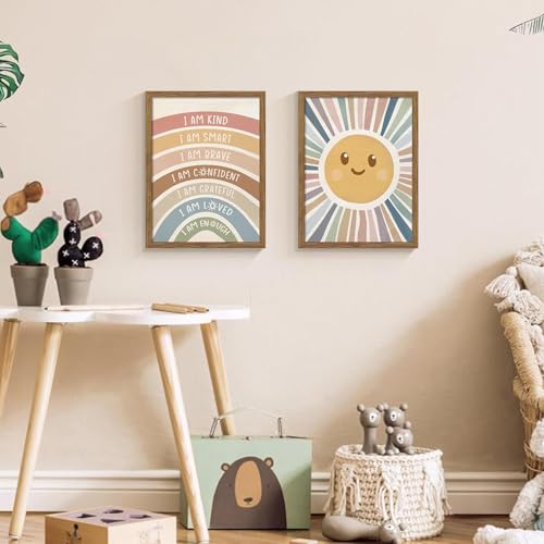 2 Piece Framed Boho Rainbow Kids Room Wall Art 16x24 Inch - color: sunshine, size: 24"L x 16"W