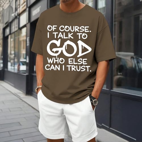 Fkatuzi Christian Jesus God Shirts for Men Religious Faith Bible Verse T Shirt Oversized Graphic Tee Cotton Streetwear Tops - color: Brown, size: Small