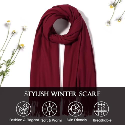 Clothirily Womens Winter Scarf, Oversized Long Blanket Plaid Shawl Wrap - color: Wine Red