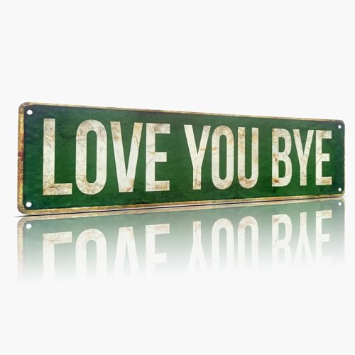 Love You Bye Funny Metal Street Sign, Vintage Aluminum Wall Decor 15 x 4 Inch Above Door Sign, Rustic Green Retro Entryway Foyer Mudroom Home Decor Gift for Family - color: Love You Bye