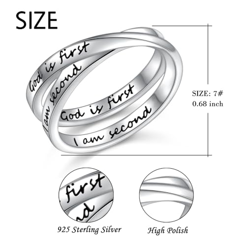 YinShan 925 Sterling Silver Inspirational Ring I am Enough Rings/God Grant Me The Serenity/Always Remember You Are Braver for Women Girls Size 6-9 - style: God is First