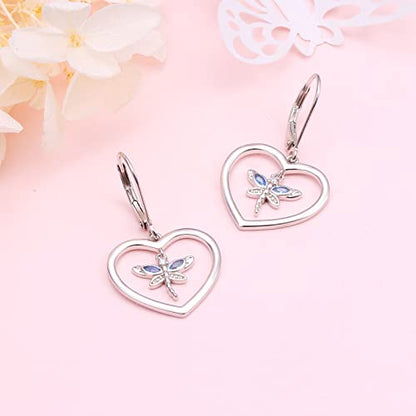 S925 Sterling Silver Heart Dangle Drop Earrings for Women Jewelry Gift - style: Dragonfly