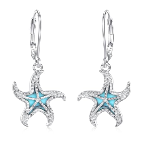 Vito Moonstone Turquoise Drop Earrings for Women, 925 Sterling Silver Hooks - style: Starfish