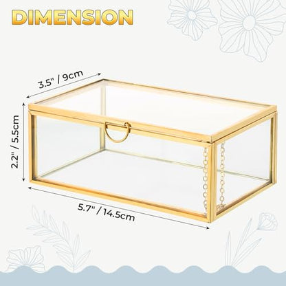 NATGAI 5.7" Small Glass Jewelry Box Golden Card Box Vintage Lidded Box - size: 5.7x3.5x2 in