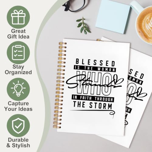 Bible Notebook for Women, Christian Journal,Blessed Is The Woman Who In Faith Through The Storm Inspirational Christian Church Hardcover Spiral Notebook Office Supplies Gifts,5.5x8.3 Inch - color: white-Blessed Is The Woman Who In Faith Through The Storm