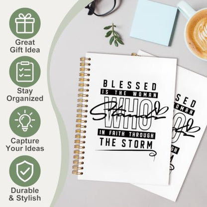Bible Notebook for Women, Christian Journal,Blessed Is The Woman Who In Faith Through The Storm Inspirational Christian Church Hardcover Spiral Notebook Office Supplies Gifts,5.5x8.3 Inch - color: white-Blessed Is The Woman Who In Faith Through The Storm