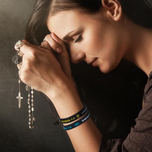 Religious Silicone Wristbands Bulk Bible Rubber Bracelets Colorful Inspirational Christian Bracelets for Men Women Gifts - color: Black