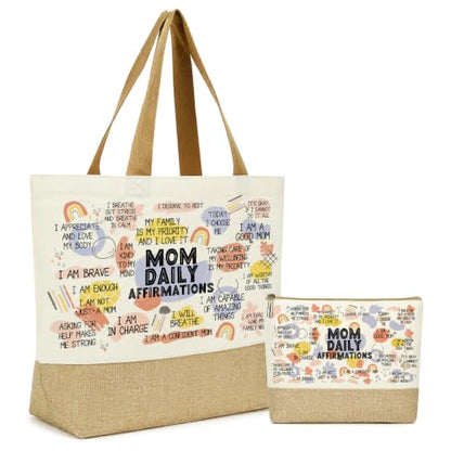jeilink Inspirational Religious Gifts Boss Mom Birthday Christmas Tote Bag Canvas Reusable Grocery Beach Tote Black Pink - color: Mom Affirmations 1744