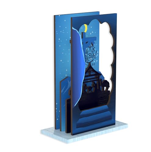 He Is Risen Wooden Easter Decor, Resurrection Scene Empty Tomb, Christian Table Decorations Indoor, Night Catholic Cross Jesus Religious Easter Gifts Decor For Church,Home, Office -A07 - color: Blue Night