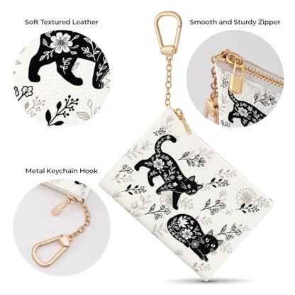 Cat Floral Keychain Coin Purse for Women, Small Change Pouch - color: Cat Flower