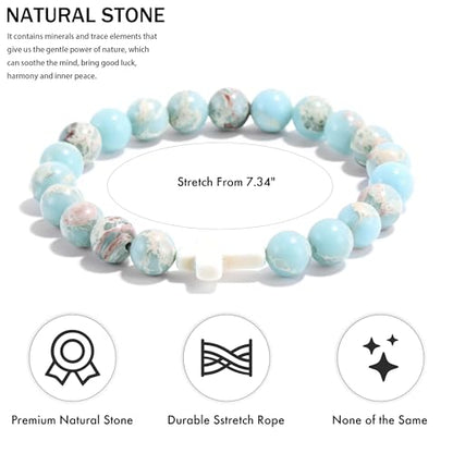 VIBILIA Cross Beaded Bracelets for Women, Birthday Gifts - color: A 1. Cross - Agalmatolite