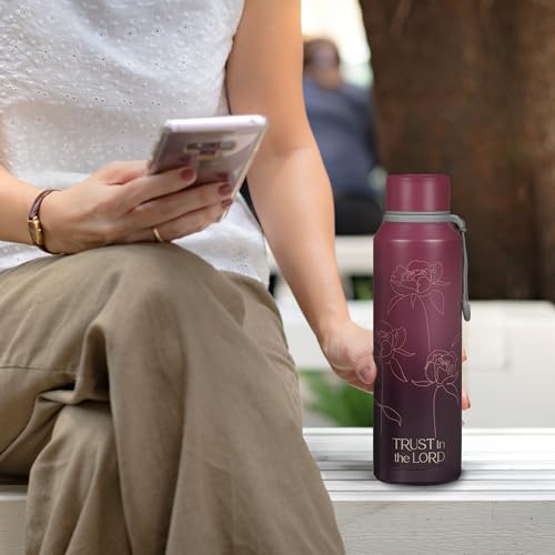 Christian Art Gifts Stainless Steel Double Wall Vacuum Sealed Insulated Water Bottle for Women: Trust in the Lord Bible Verse, Leak/Spill-proof, Scratch Resistant, Wide Mouth, Cute Plum Purple, 24 oz - color: Trust/Plum