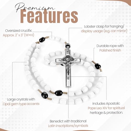 SANCTUM VERITAS Catholic Rosary Necklace | Large Italian Prayer Beads Gift - style: White Wood