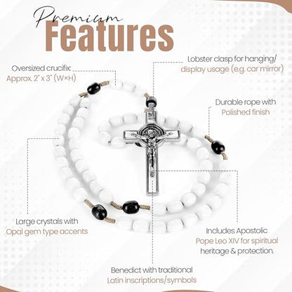 SANCTUM VERITAS Catholic Rosary Necklace | Large Italian Prayer Beads Gift - style: White Wood