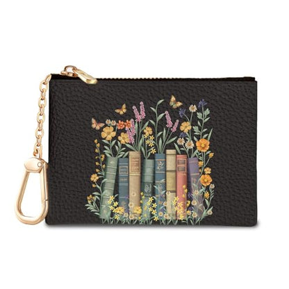 Book Flower Keychain Coin Purse for Women Small Cute Change Pouch - color: Book and Flower