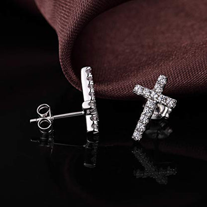Han han 925 Sterling Silver Cross Earrings for Women and Men - style: D-CZ cross earrings