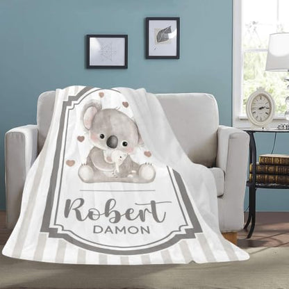 Personalized Baby Blanket with Name, Cute Koala Nursery Blanket - color: Baby Blanket #11