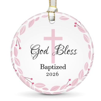 Baptism Gifts for Girls, God Bless Cross Ornament - color: Color9