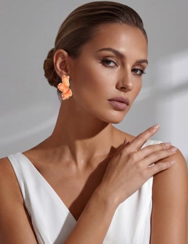 S925 Sterling Silver Flower Statement Earrings For Women Trendy - color: orange
