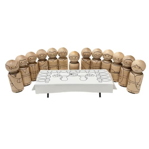 Last Supper Jesus and 12 Disciples Peg Doll Set - Easter Story and Activity - Christian Bible Characters/Apostles Craft - Laser Engraved