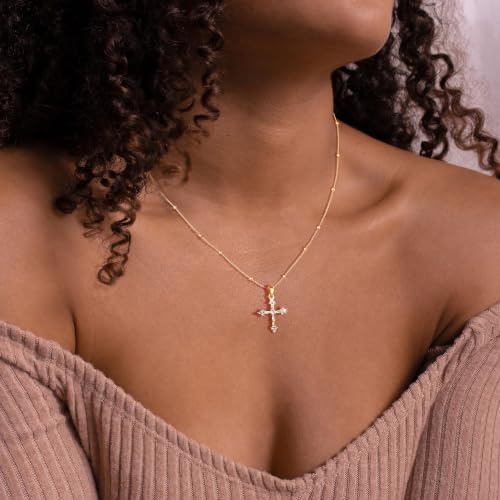 Cross Necklace for Women,14K Gold Plated Cross Pendant Necklace Jewelry - color: GD-Beads
