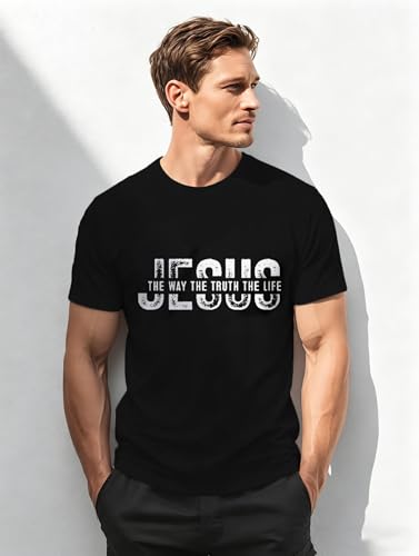 Christian Jesus Shirts for Men Inspirational Bible Verse Faith Graphic Tees - color: Black, size: Small