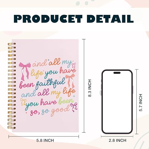 BearCake Coquette Bow Christian Notebook Journal, Religious Journal for Women, Christian Gifts for Women, and all My Life You Have Been Faithful Hardcover Spiral Notebook 5.5x8.3 - color: white Bible-so good