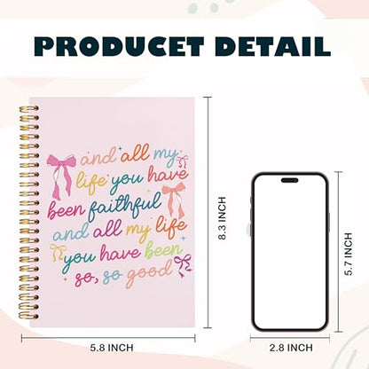 BearCake Coquette Bow Christian Notebook Journal, Religious Journal for Women, Christian Gifts for Women, and all My Life You Have Been Faithful Hardcover Spiral Notebook 5.5x8.3 - color: white Bible-so good