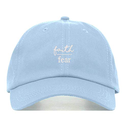 Faith is Greater Than Fear Baseball Hat, Embroidered Dad Cap, Unstructured Adjustable Strap Back (Multiple Colors) - color: Baby Blue