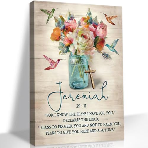 DCMVJHZV Scripture Canvas Wall Art Christian Wall Decor Jeremiah Bible Verse Painting Print Colour Religious Farmhouse Hummingbird Picture Church Living Room Biblical Art Ready to Hang(12"x16") - color: Colourful Flower Canvas, size: 16"L x 12"W
