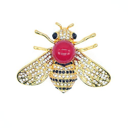 Honey Bee Brooches Crystal Insect Themed Bee Brooch Animal Fashion Shell Pearl Brooch Pin Gold Tone - color: Red pearl