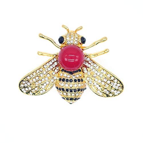 Honey Bee Brooches Crystal Insect Themed Bee Brooch Animal Fashion Shell Pearl Brooch Pin Gold Tone - color: Red pearl