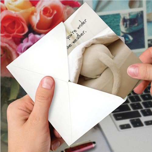 NobleWorks - 1 Get Well Card with Envelope - Cute White Puppy Dog Under the Sheets and Weather - Tattle Tails Bed C9279EGWG - style: Tattle Tails