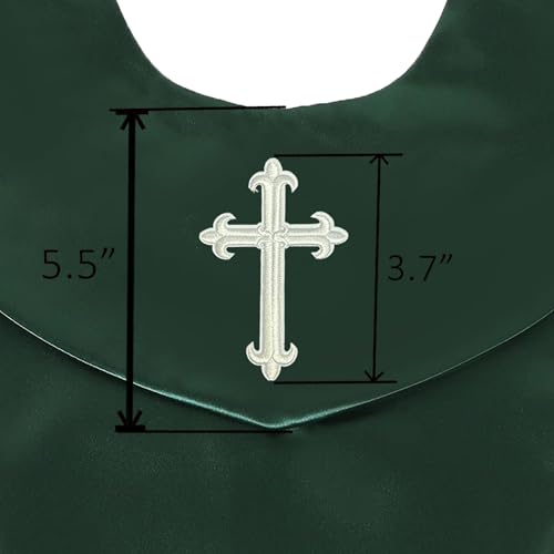 GradPlaza Unisex V Shape Church Choir Stole with Gold or White Embroidery Cross for Adults Church - color: Forest Green, style: White Cross