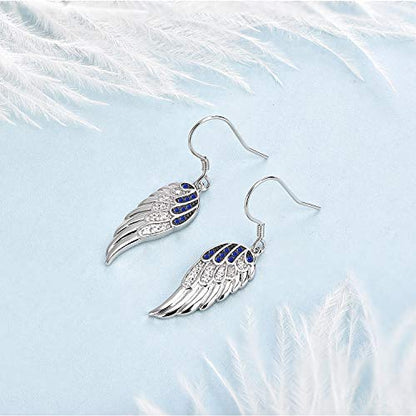 Starchenie Angel Wings Dangle Earrings for Women 925 Sterling Silver Cubic Zirconia Threader Earrings - color: Blue