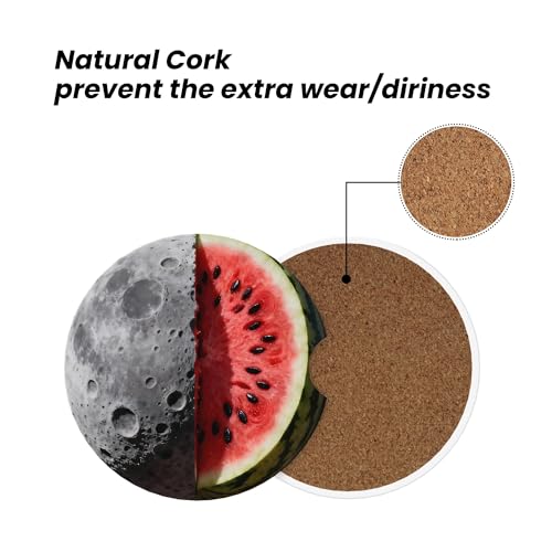 Watermelon Moon Car Cup Holder Coasters 2 Pack 2.63" for Women - color: Gray
