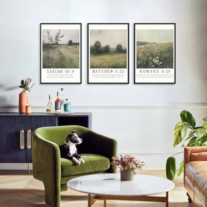 Christian Canvas Wall Art, Religious Scripture Poster, Set of 3 Bible Verses Wall Print, Biblical Woodland Landscape Picture, Modern Spiritual Painting for Prayer Room, Home 12x16in Unframed - color: Set 1-Unframed, size: 12L" x 16W"