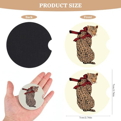 Red Bow Leopard Car Coasters for Cup Holders, Auto Drink Coaster for Women - color: Leopard Red Bow