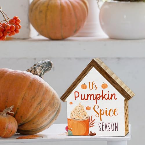 Fall Home Decor, It's Pumpkin Spice Season House Shaped Wood Block Sign - color: Pumpkin
