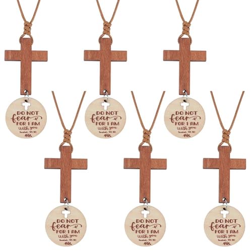 PH PandaHall 6pcs Wood Cross for Car Mirror Hanging, 12 inch Wood Hanging Ornaments Bible Verse Decor for Rear View Mirror Accessories Christian Gifts Easter Decoration Bible Study Supplies
