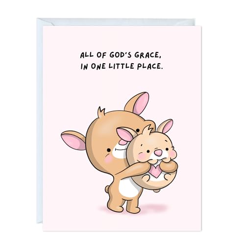 Religious Card Baptism, Christian Bible Quote, Christening, First Communion, Confirmation, or Wedding Card | Cute Prayer & Inspirational Greeting Card, Blank Inside, Thoughtful Gift by Aly Lou (All Of God's Grace In One LIttle Place) - color: All Of God's